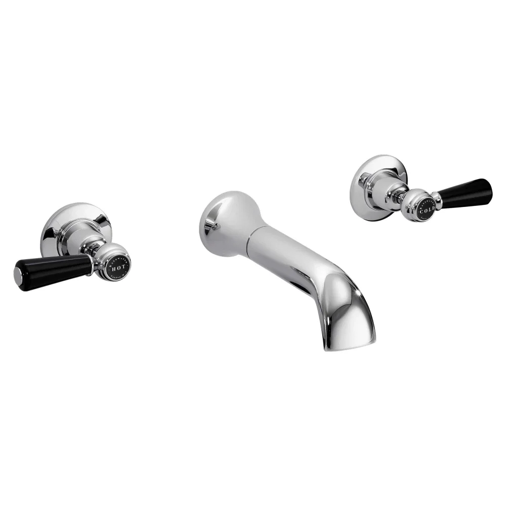 Bayswater Black And Chrome Wall Mounted Basin Domed Collar Mixer Lever Tap
