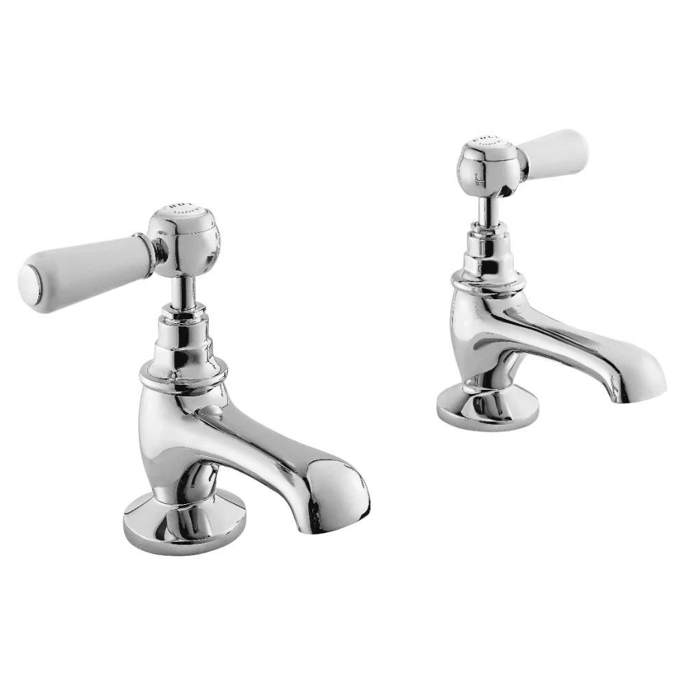 Bayswater Lever Hex Basin Pillar Taps - White/Chrome