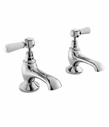 Bayswater Lever Hex Bath Pillar Taps - White/Chrome