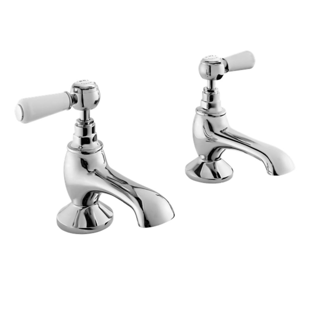 Bayswater Lever Hex Bath Pillar Taps - White/Chrome