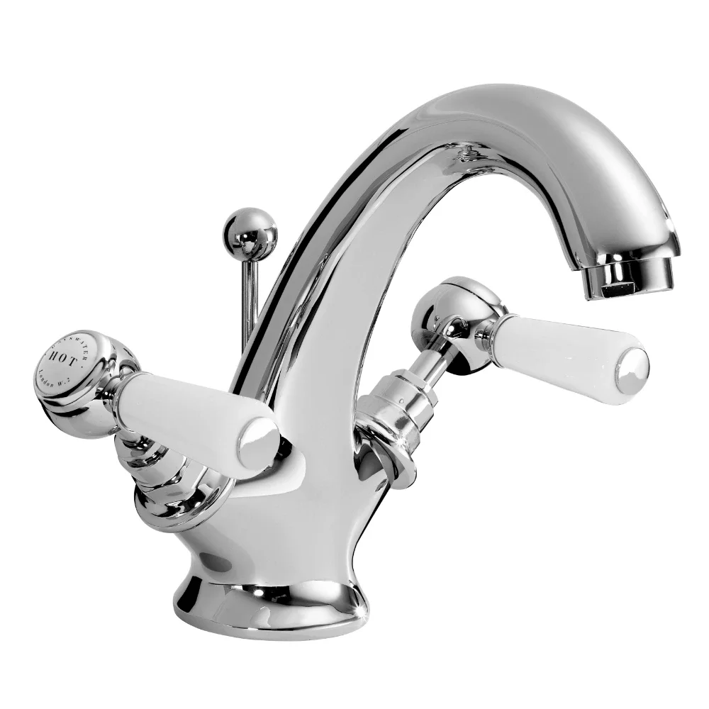 Bayswater Lever Hex Basin Mixer Tap - White/Chrome