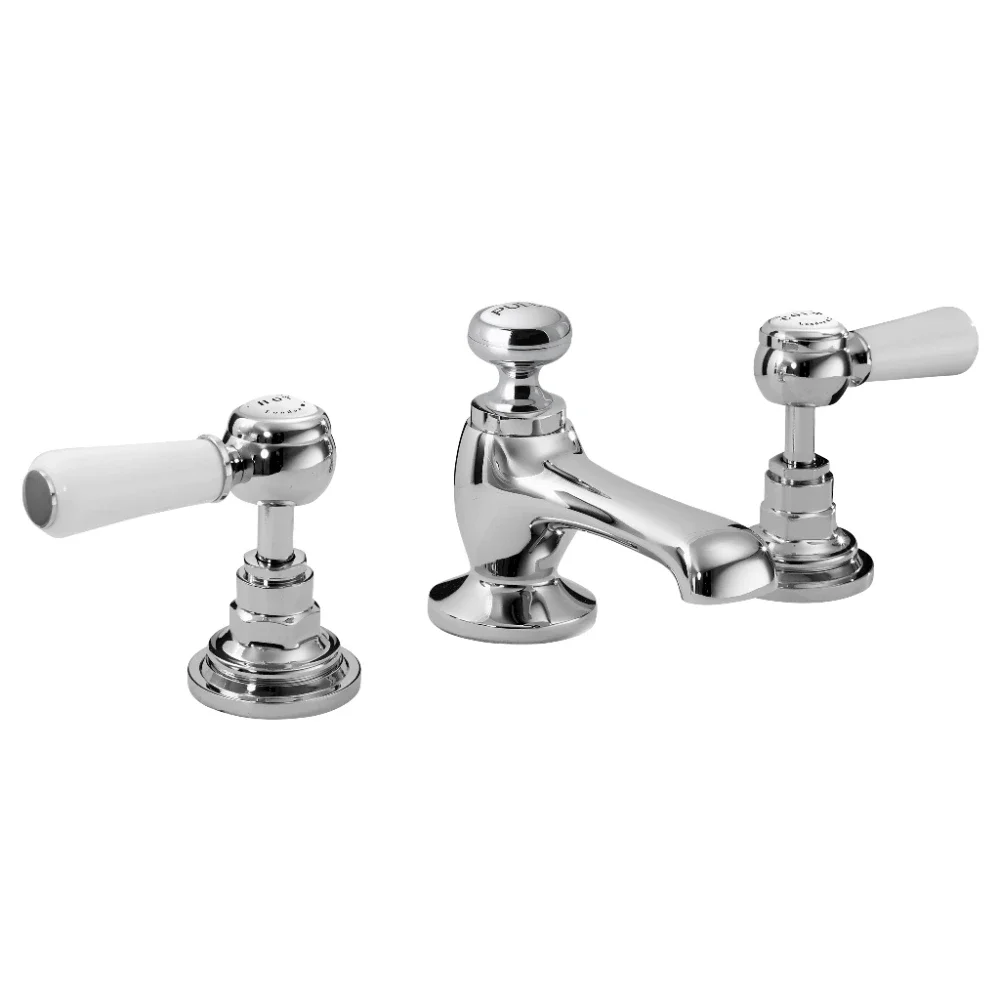 Bayswater 3 Hole Lever Hex Basin Mixer Taps - White/Chrome