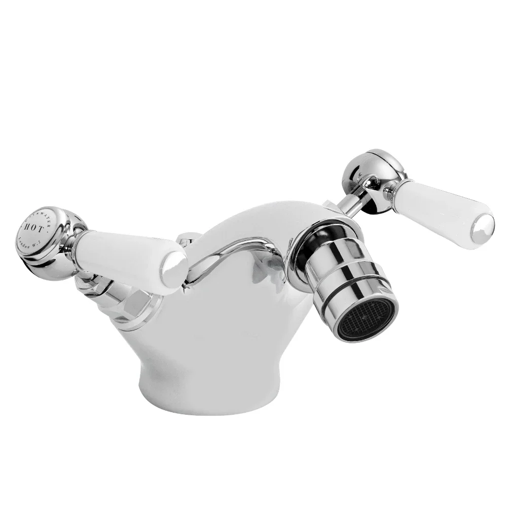 Bayswater Monobloc Lever Hex Bidet Taps - White/Chrome