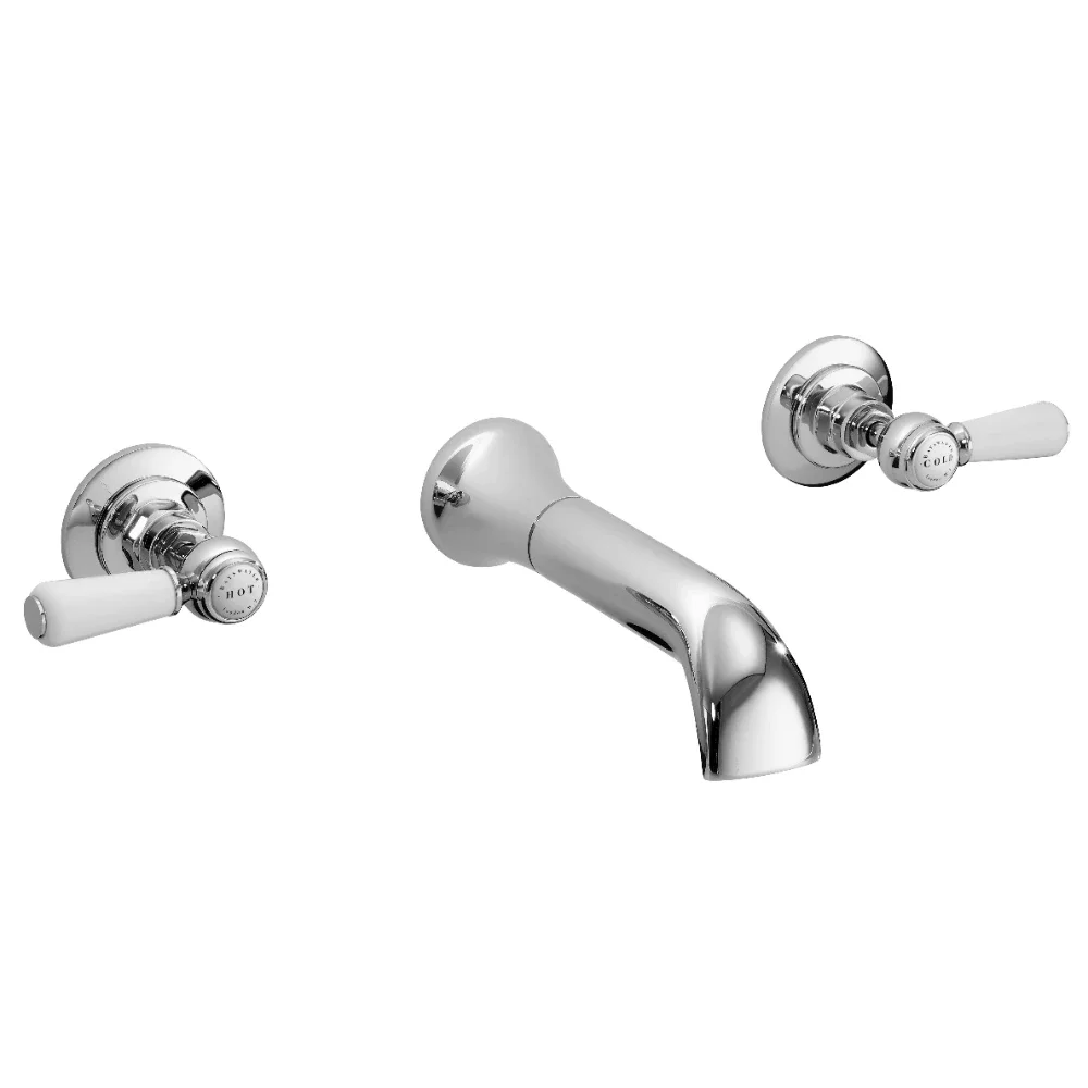 Bayswater 3 Hole Lever Hex Bath Mixer Taps - White/Chrome