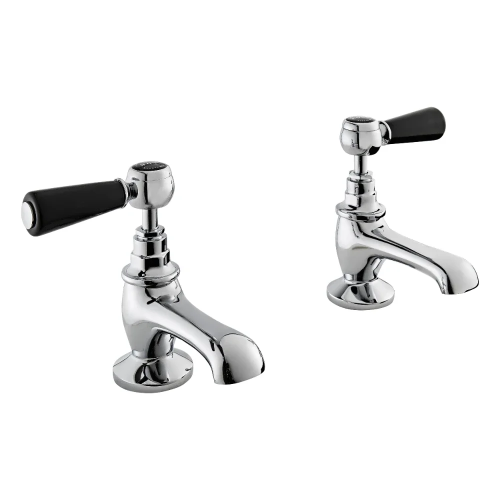 Bayswater Lever Hex Basin Pillar Taps - Black/Chrome