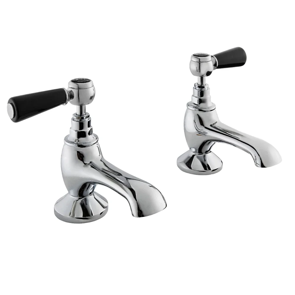 Bayswater Lever Hex Bath Pillar Taps - Black/Chrome