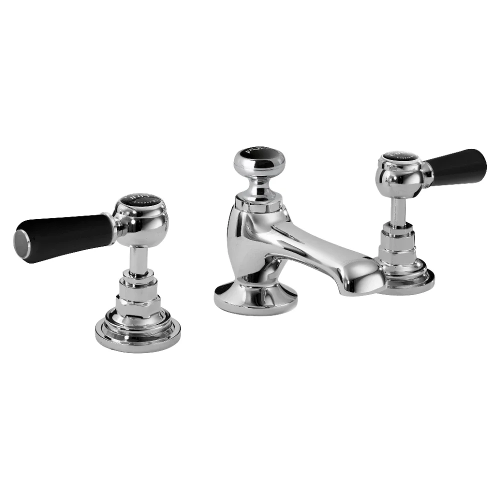 Bayswater 3 Hole Lever Hex Basin Mixer Taps - Black/Chrome