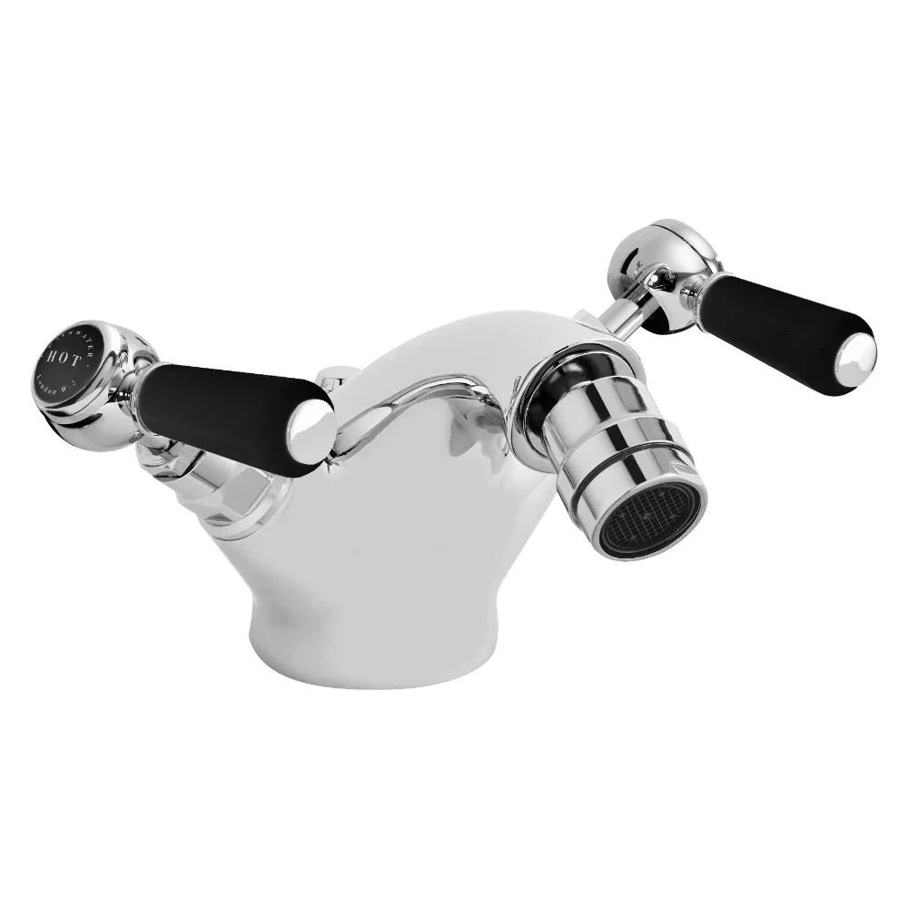 Bayswater Monobloc Lever Hex Bidet Taps - Black/Chrome