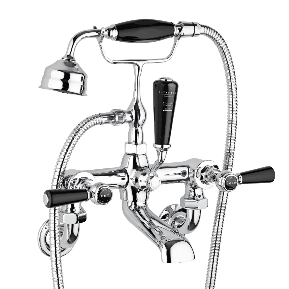 Bayswater Lever Hex Wall Mounted Bath Shower Mixer - Black/Chrome