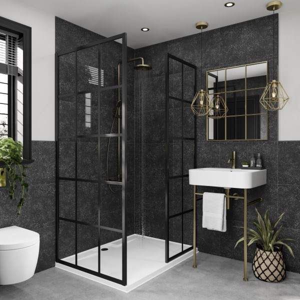 Multipanel Black Mineral Large Tile Effect Shower Board