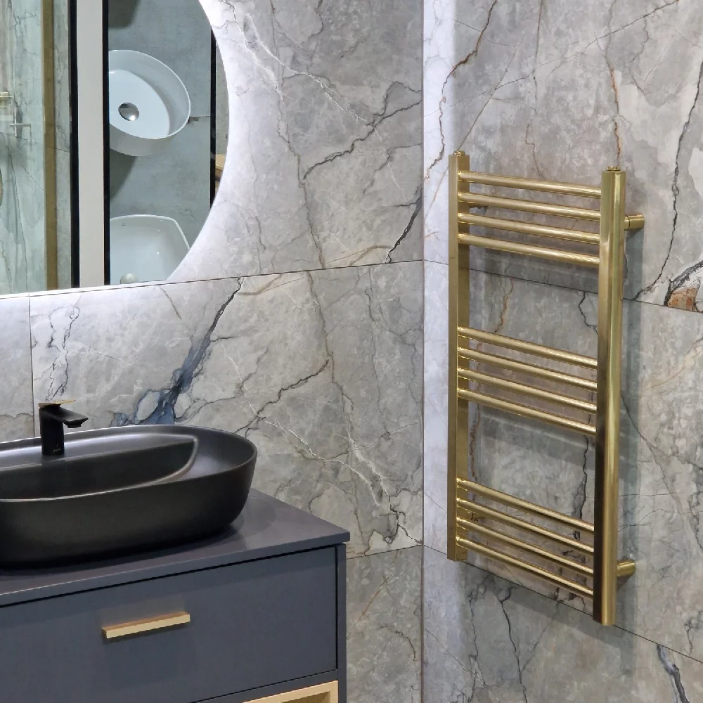 Gio Brushed Brass Bathroom Towel Radiator 400 x 800mm