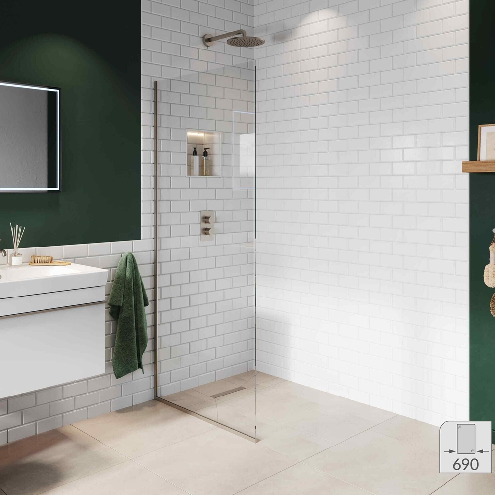 Abacus 10mm Brushed Nickel Profile Glass Panels For Wetrooms 690mm