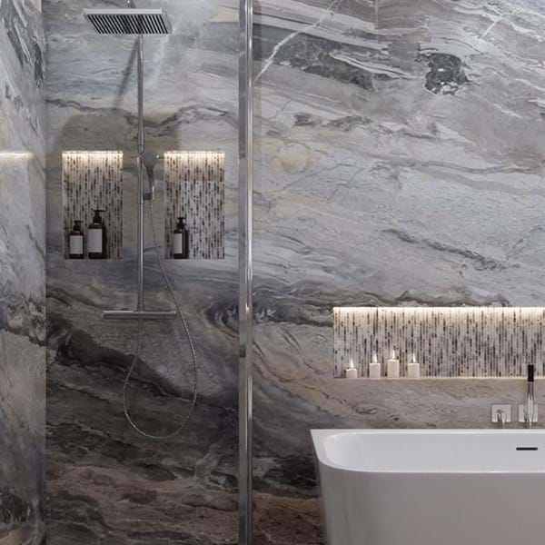 Multipanel Cappuccino Stone Shower Panels | Rubberduck Bathrooms