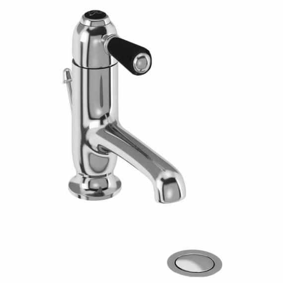Burlington Chelsea Traditional Monobloc Basin Tap with Pop Up Waste - Black Lever