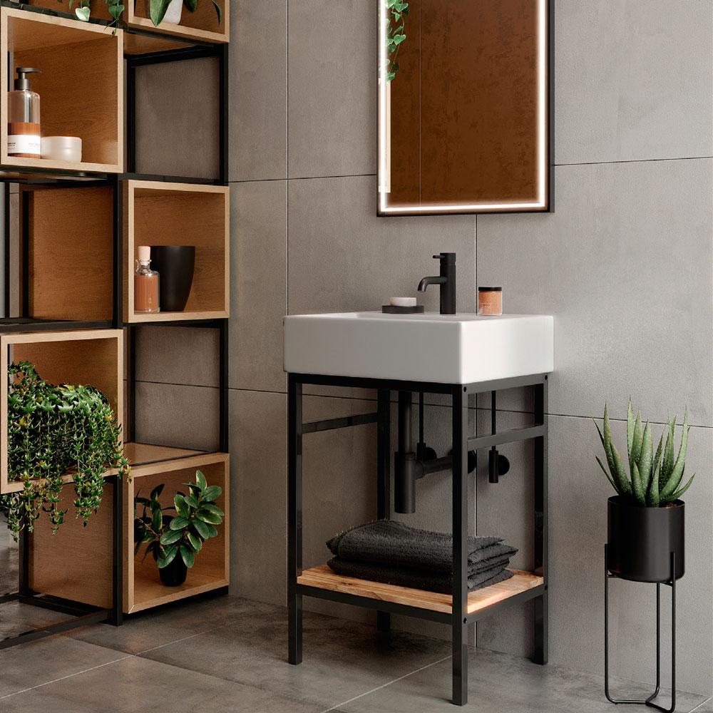Abacus Concept Noir 500mm Black Washstand & 1 Tap Hole Basin