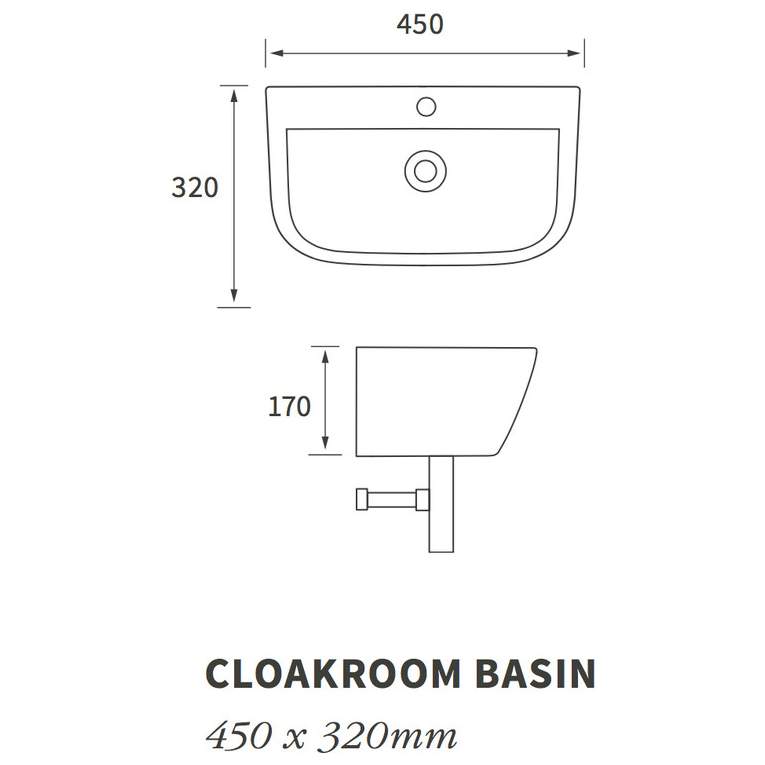 Crest 450x320mm 1TH Cloakroom Basin & Bottle Trap, RDBS1780