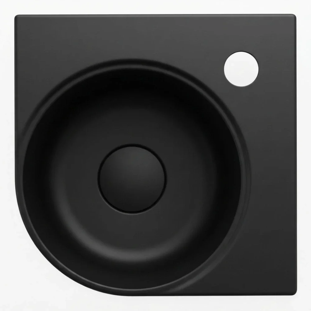 Davoli 280mm Matt Black Wall Hung Corner Basin With Support