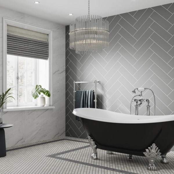 Multipanel Dust Grey Herringbone Tile Effect Shower Board
