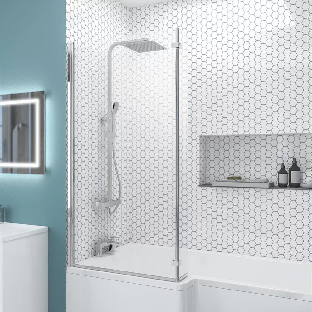 Eastbrook L Shaped Bath Shower Screen Left Hand 1400 x 835mm Chrome