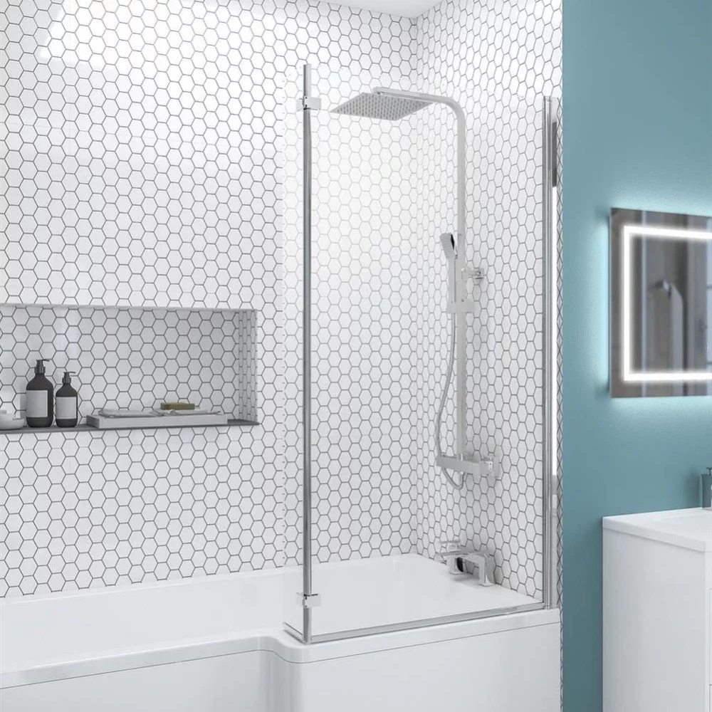 Eastbrook L Shaped Bath Shower Screen Right Hand 1400 x 835mm Chrome