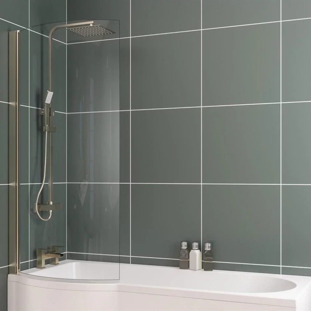 Eastbrook P Shaped Bath Shower Screen Left Hand 1400 x 735mm Brushed Brass