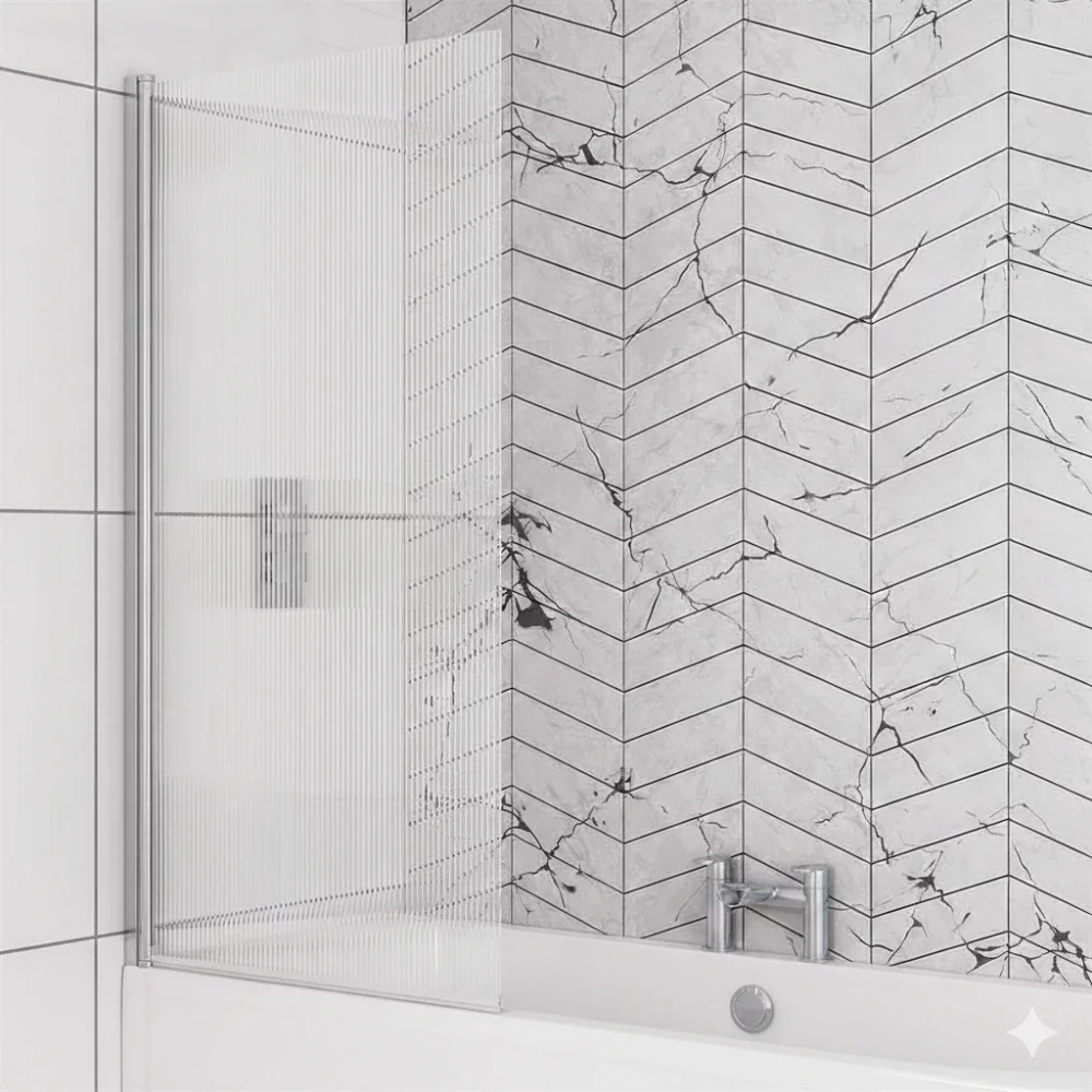 Eastbrook Fluted Bath Shower Screen Left Hand 1400 x 800mm Chrome