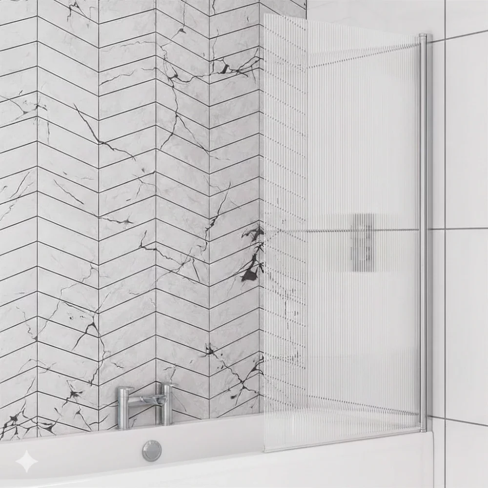 Eastbrook Fluted Bath Shower Screen Right Hand 1400 x 800mm Chrome