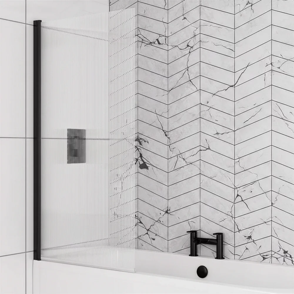 Eastbrook Fluted Bath Shower Screen Left Hand 1400 x 800mm Matt Black
