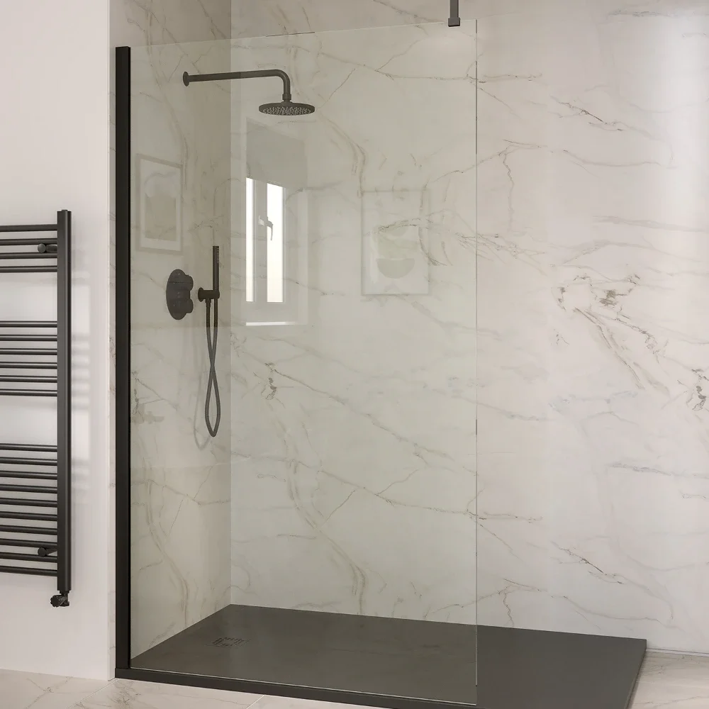 Aquaglass Elite Walk In Shower Screen With Matt Black Profile