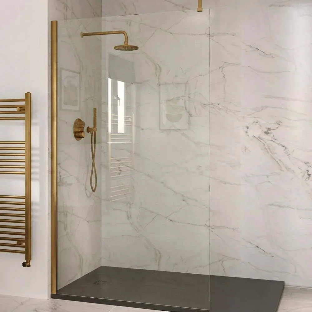 Aquaglass Elite Walk In Shower Screen With Brushed Brass Profile