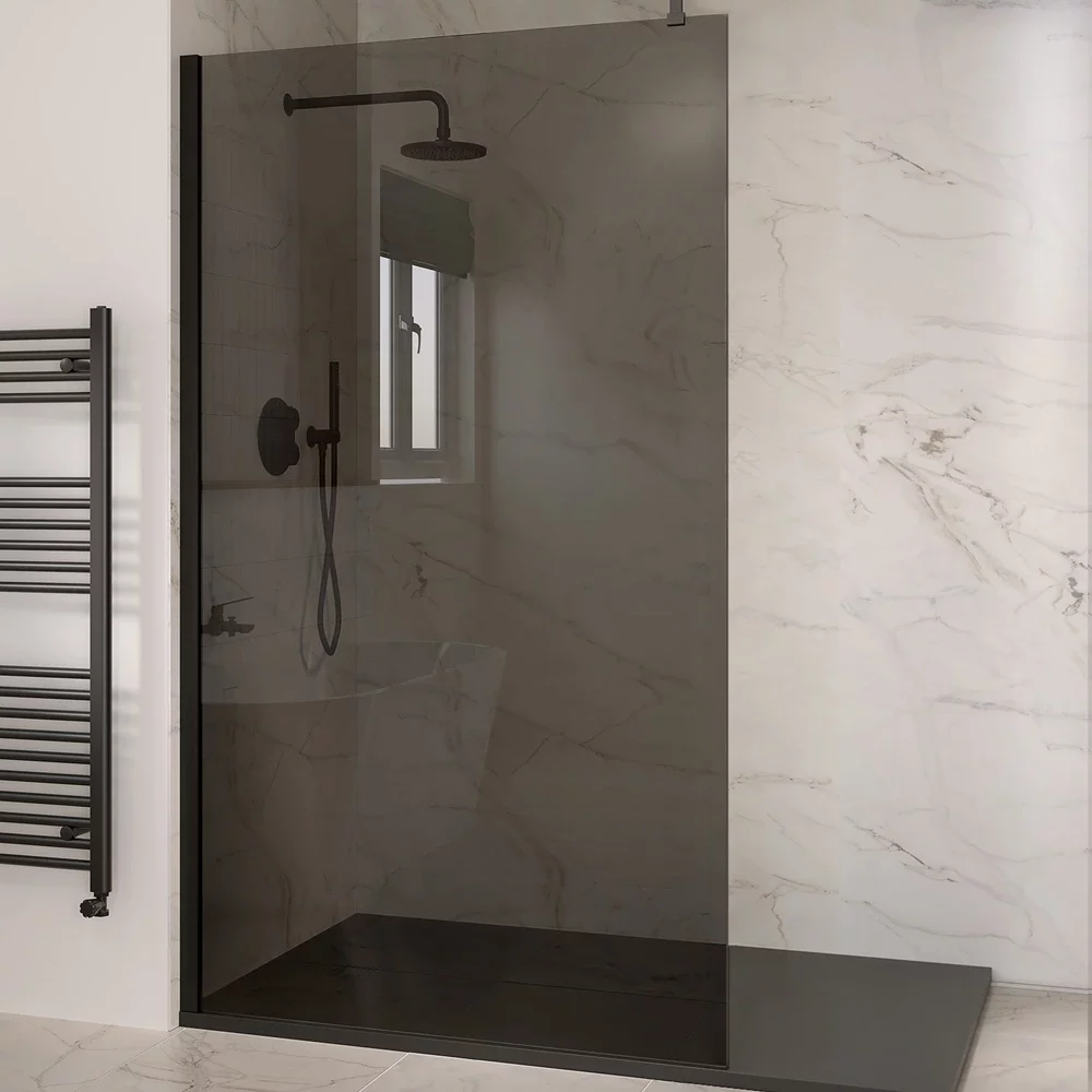 Aquaglass Elite 1000mm Smoked Glass Walk In Shower Screen