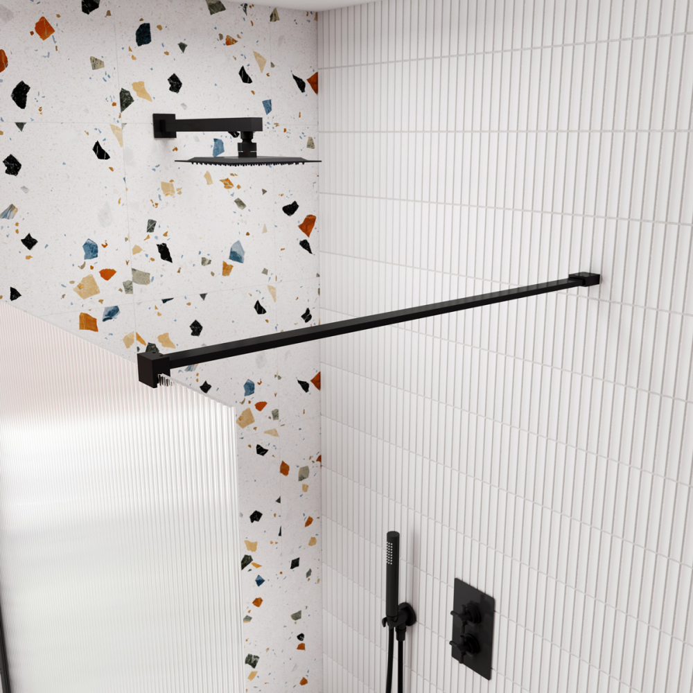 Nuie Matt Black Wetroom Glass Support Arm