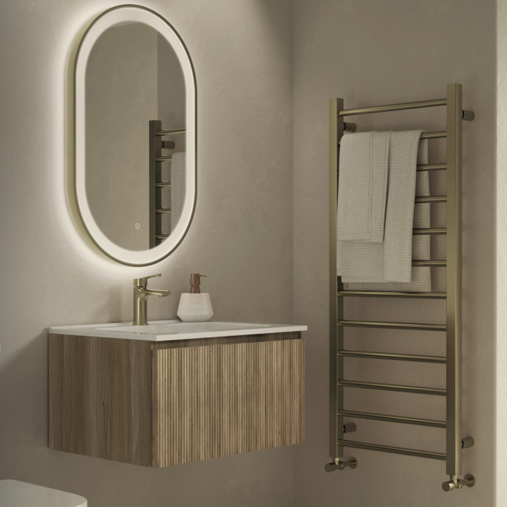 Flauto Country Oak Fluted 600mm Wall Hung Vanity Unit & Matte Basin