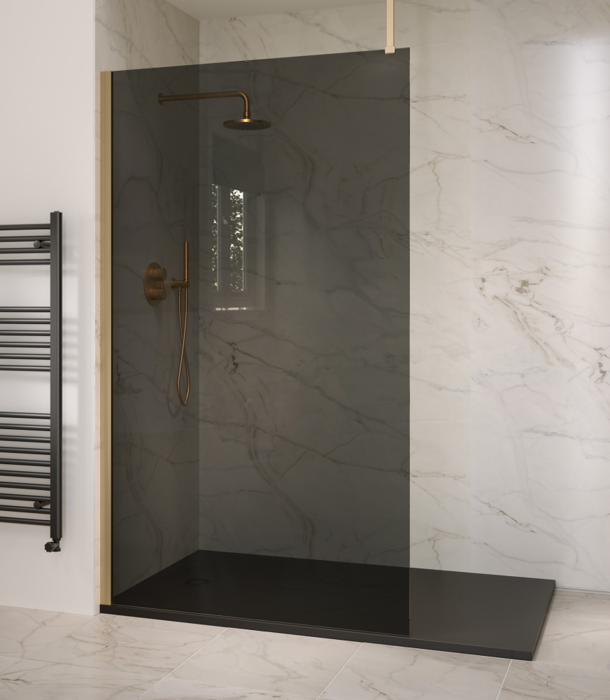 Frontline Bathrooms Prestige2 Brushed Brass 700mm Smoked Wetroom Shower Screen