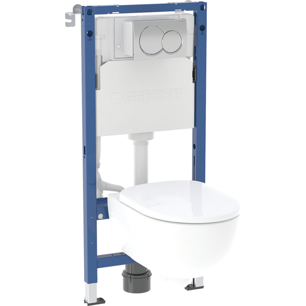 Geberit Duofix Alpha Frame, Cistern, Bright Chrome Flush Plate and Selnova Toilet Pack