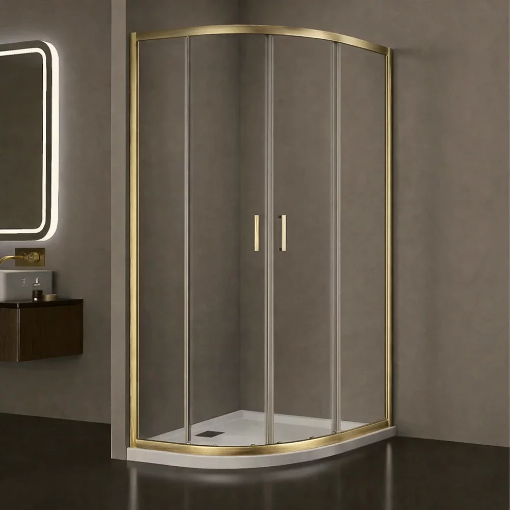 Gio Brushed Brass 1200 x 800mm Offset Quadrant Shower Enclosure