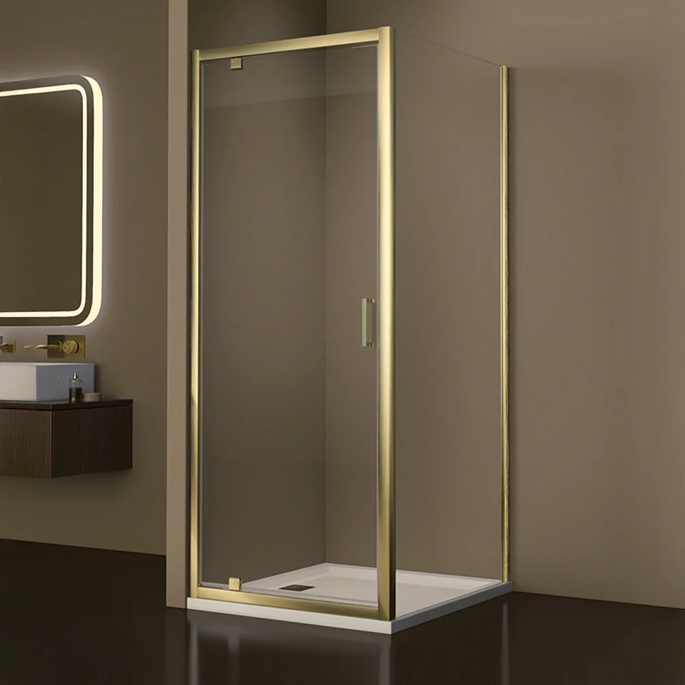 Gio Brushed Brass 900mm Pivot Shower Door