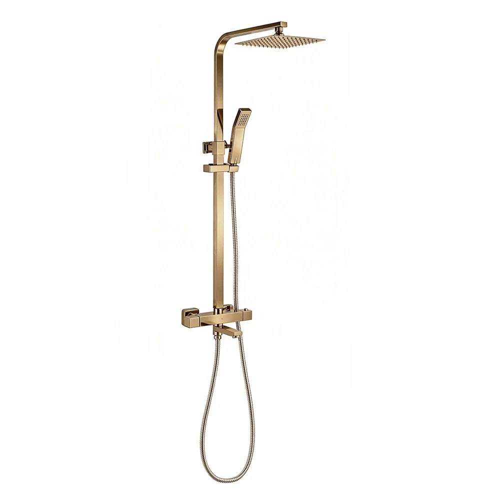 Gio Bliss Square Brushed Brass Dual Head Shower and Bath Filler
