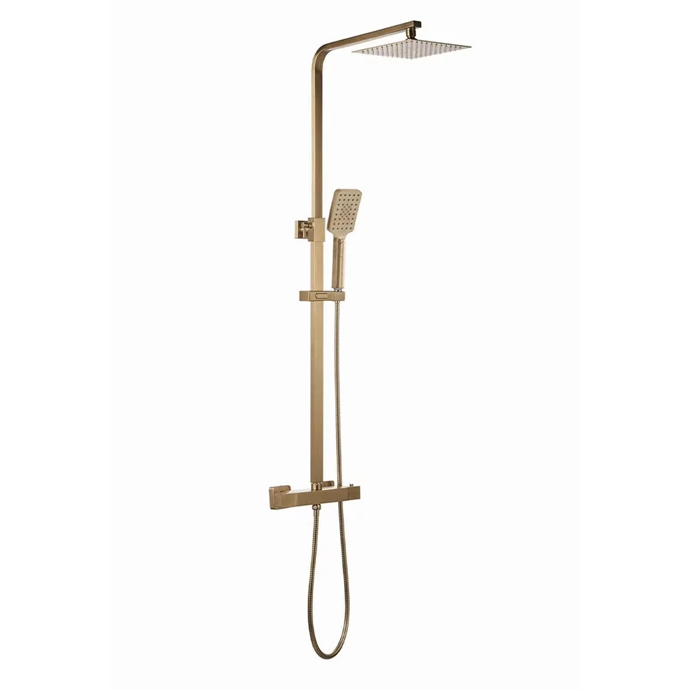 Gio Edge Brushed Brass Square Dual Head Rigid Riser Shower Kit