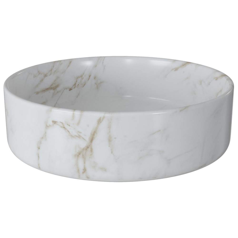 Gressingham 355mm Ceramic Round Washbowl & Waste - Marble Effect