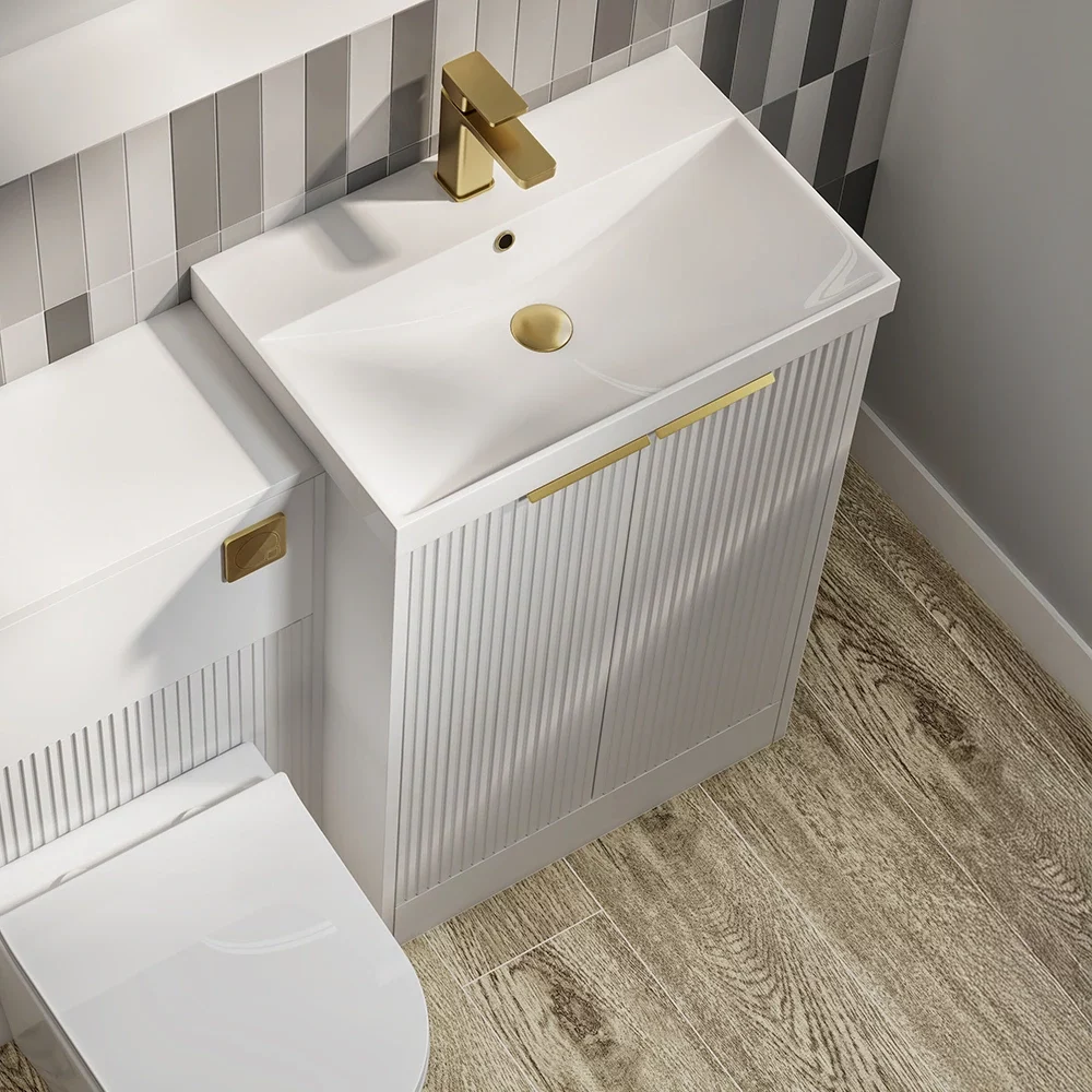 Halite 610mm Waterproof Fluted Vanity Unit with Curved Basin