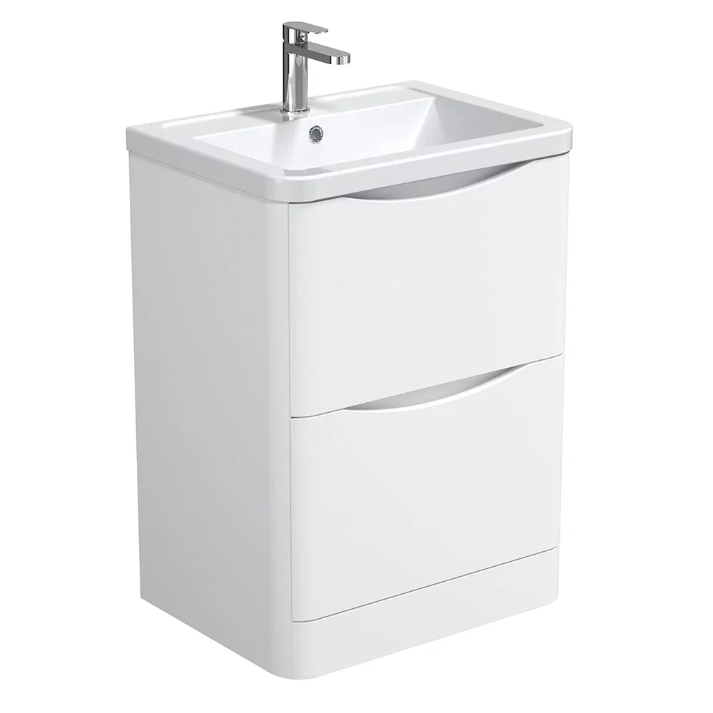 Halite 610mm White Waterproof 2 Drawer Vanity Unit with Curved Basin