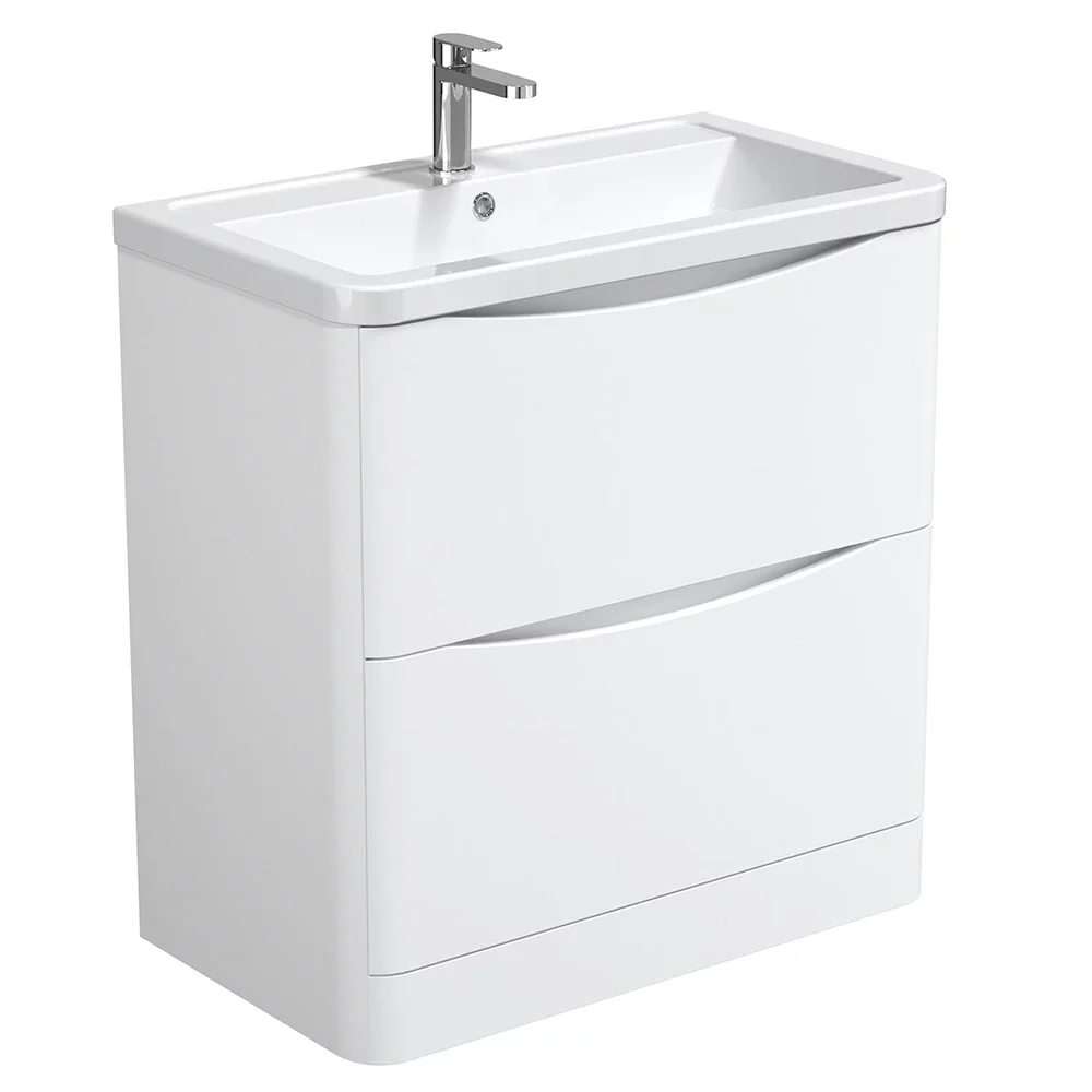 Halite 810mm White Waterproof 2 Drawer Vanity Unit with Curved Basin