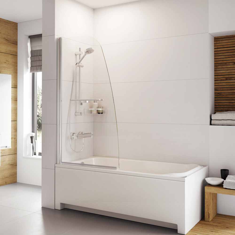 Haven Plus Single Panel Angled Bath Shower Screen& Towel Rail, H2D1CS