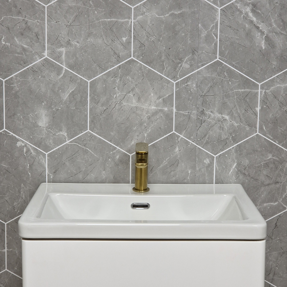 Lunar Stone Hexagon Tile MEGAboard Grout Line 1m Wide PVC Wall Panels