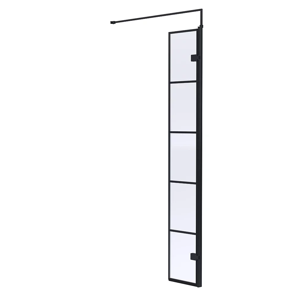 Hudson Reed 322mm Matt Black Hinged Grid Wetroom Shower Screen with Support Bar