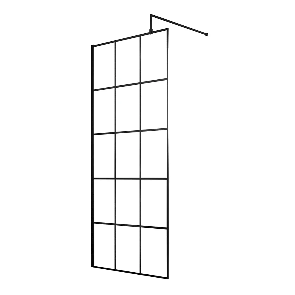 Hudson Reed 700mm Matt Black Grid Wetroom Shower Screen with Support Bar