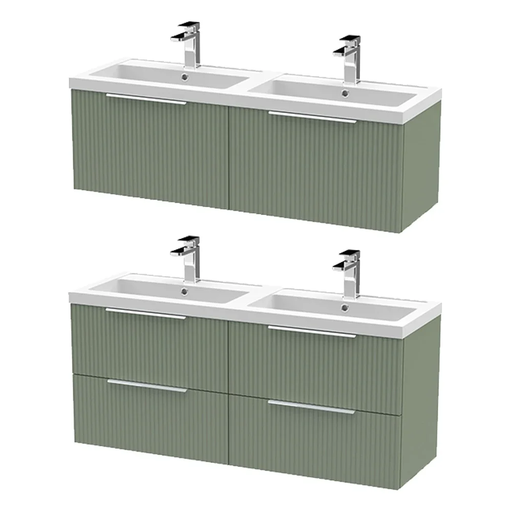 Hudson Reed Fluted 1200 Satin Green Wall Hung Vanity & Basin Unit