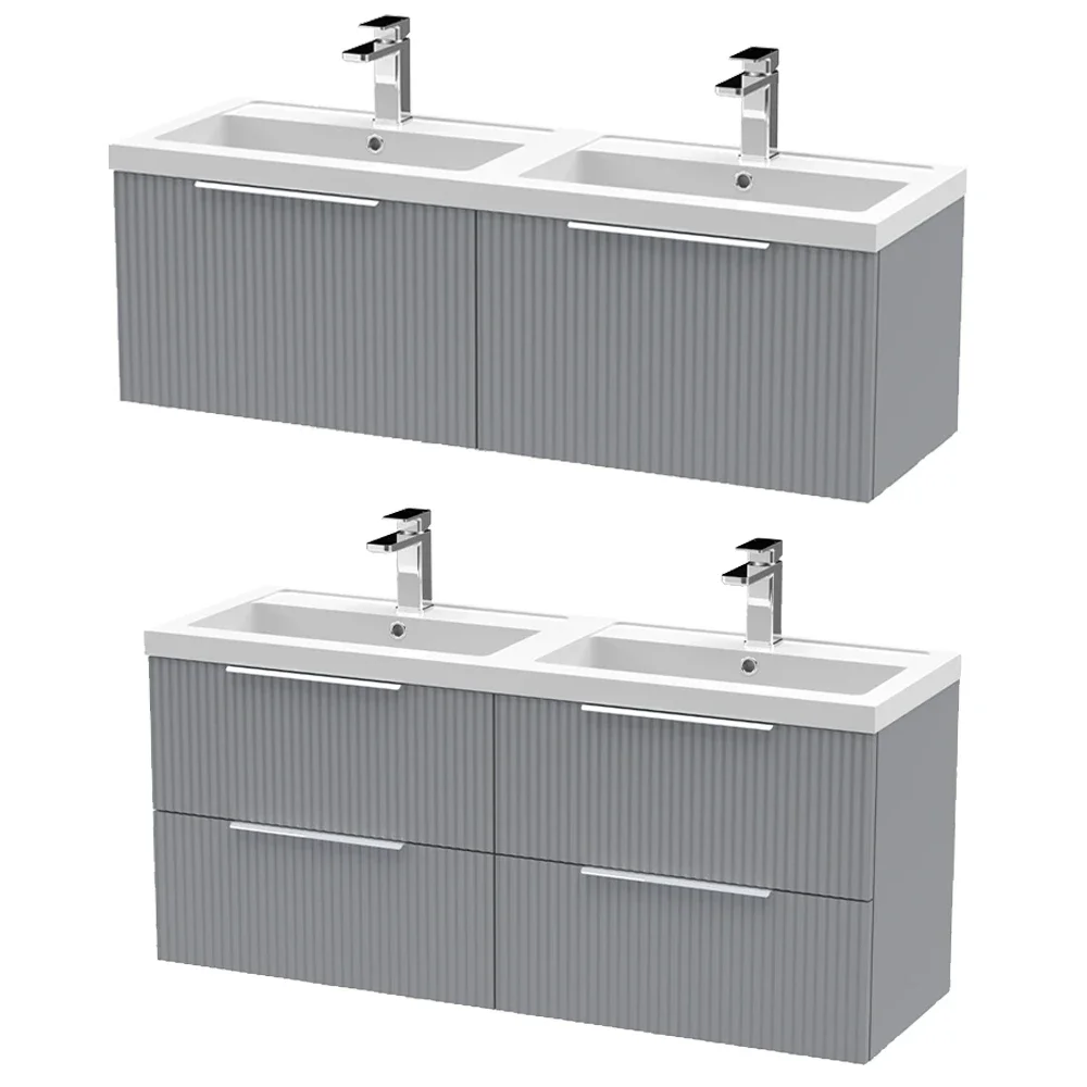 Hudson Reed Fluted 1200 Satin Grey Wall Hung Vanity & Basin Unit