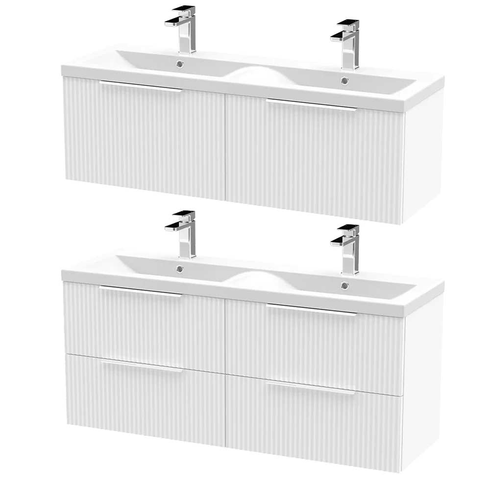 Hudson Reed Fluted 1200 Satin White Wall Hung Vanity & Basin Unit